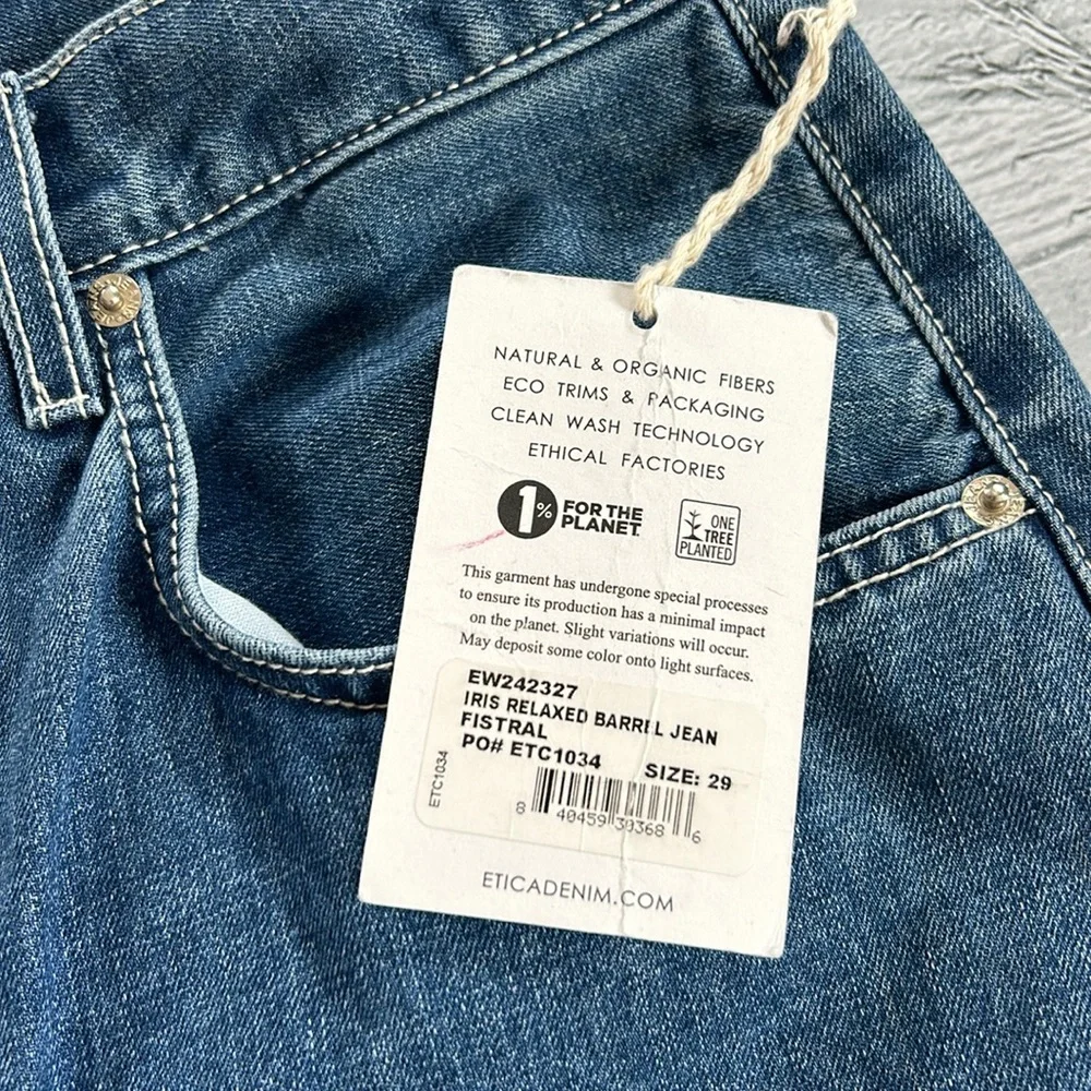 Etica Iris Relaxed Barrel Jeans Size 29 Blue Organic Cotton Medium‎ Blue